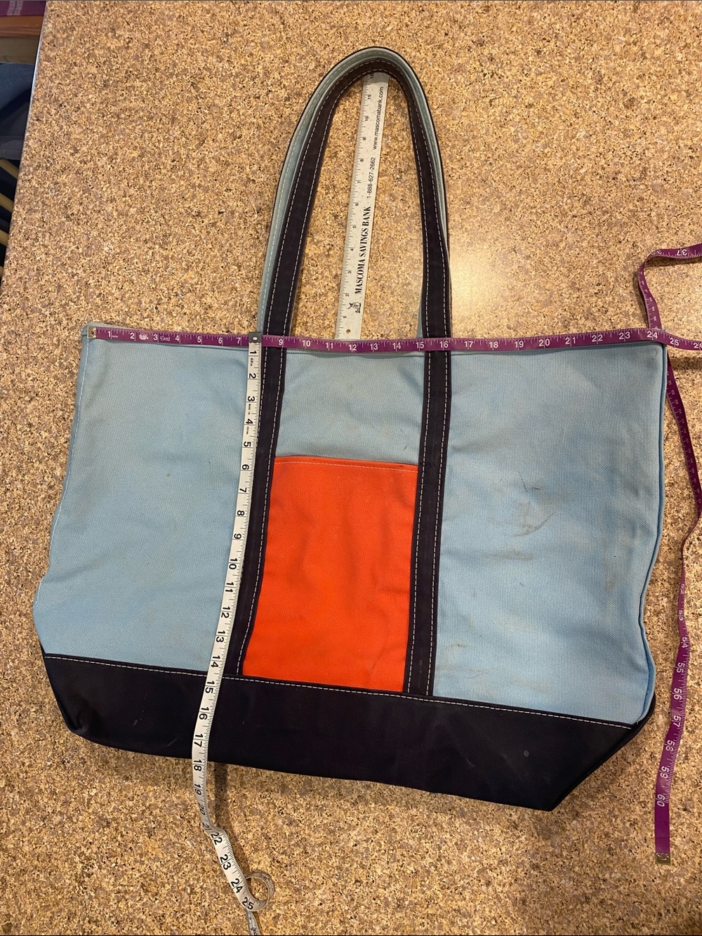 L.L.Bean BOAT AND TOTE Extra Large 0AVH3 Dark Blue Light Blue Red Pocket - Picture 15 of 17
